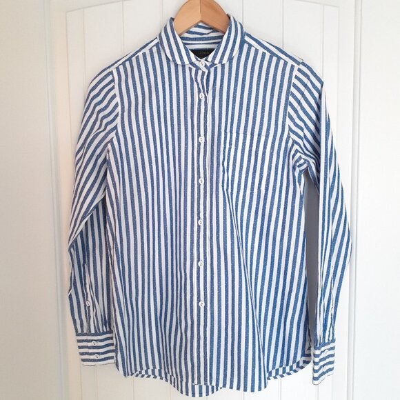 J. Crew Tops - J. Crew Striped & Dot Long Sleeve Button Up Boy Fit Shirt Blue White Size 2